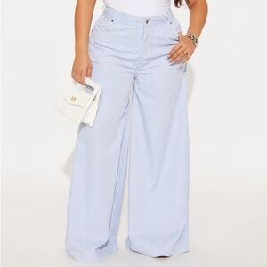 🆕 Fashion Nova Tammy Striped Wide Leg Pant - Blue/White Size XL